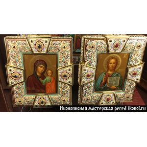 Ювелирные венчальные иконы Венчальная пара Спаситель и Казанская Божья Матерь