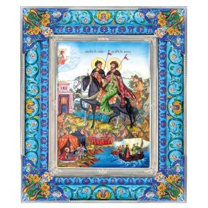 Финифть икона Святые благоверные князья - страстотерцы Борис и Глеб